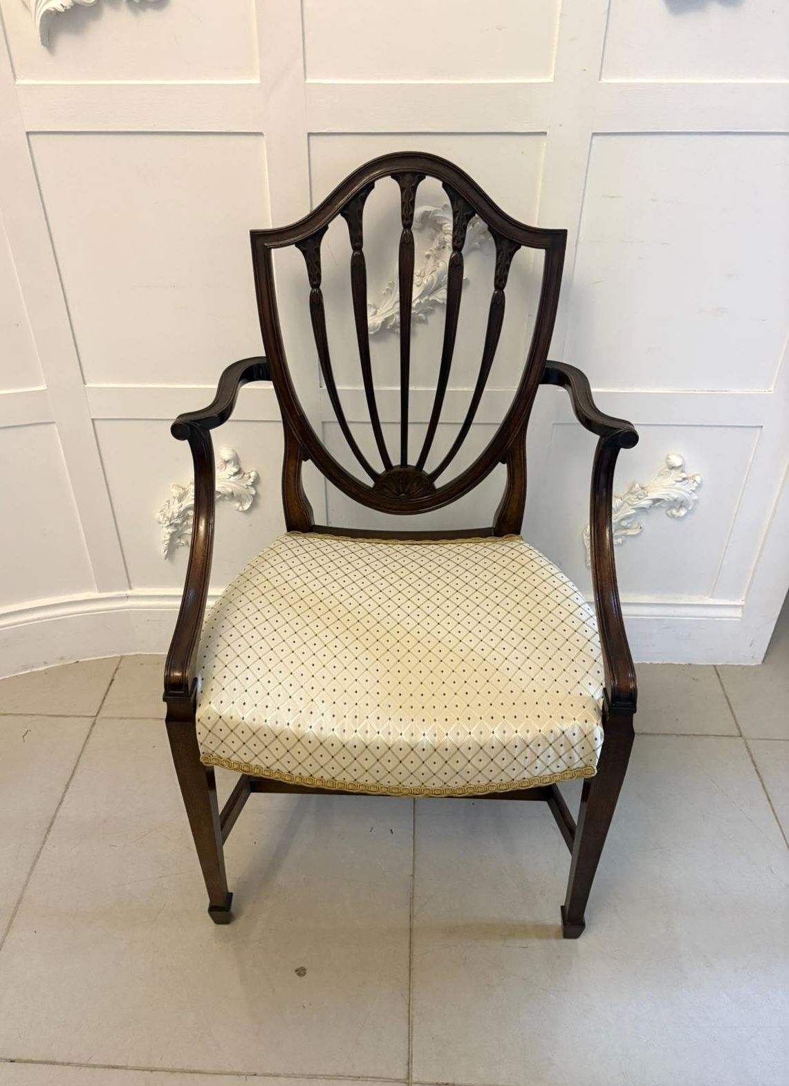 6400.0 Antique English Early 20th Century Maple & Co Mahogany Shield Back Dining Chairs Set Of 10 photo