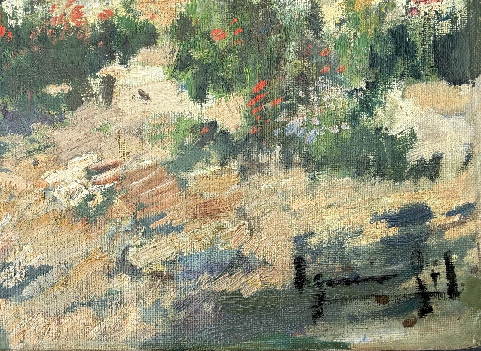 Ignacio Gil Sala, Village méditerranéen blanc avec mère, enfant, âne et poules, peinture à l'huile, années 1950 photo furniture
