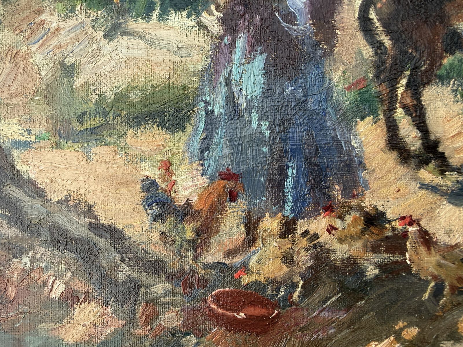 Ignacio Gil Sala Mediterranean White Village With Mother Child Donkey And Hens Oil Painting Art 1950s photo vinterior