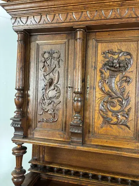 photo buy 19th Century French Renaissance Style Carved Oak Buffet Sideboard