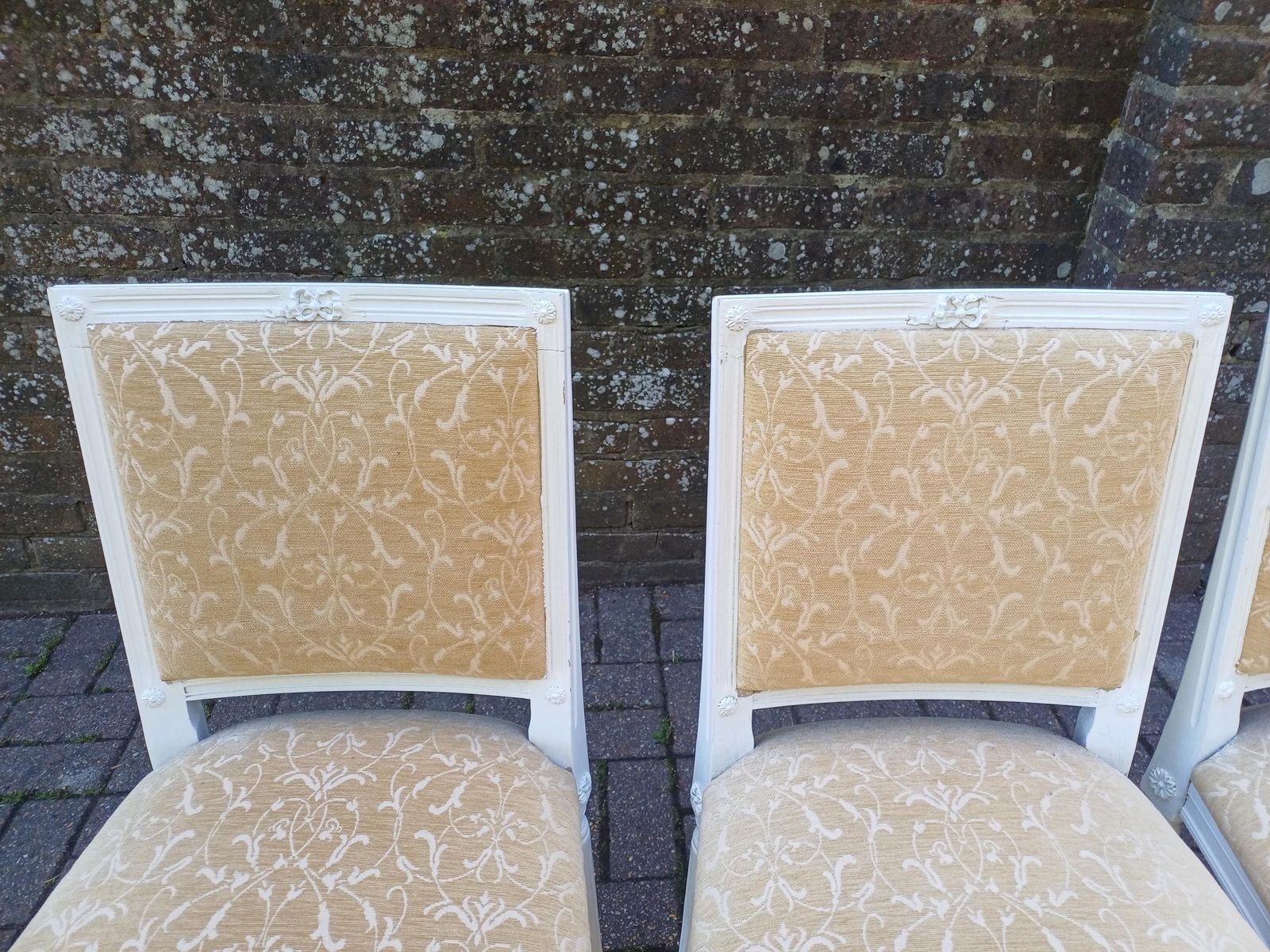 photo for sale Vintage French Style Extending Dining Table And Four Upholstered Dining Chairs Painted White 1960s Beech Wood Suite Free Hand Delivery