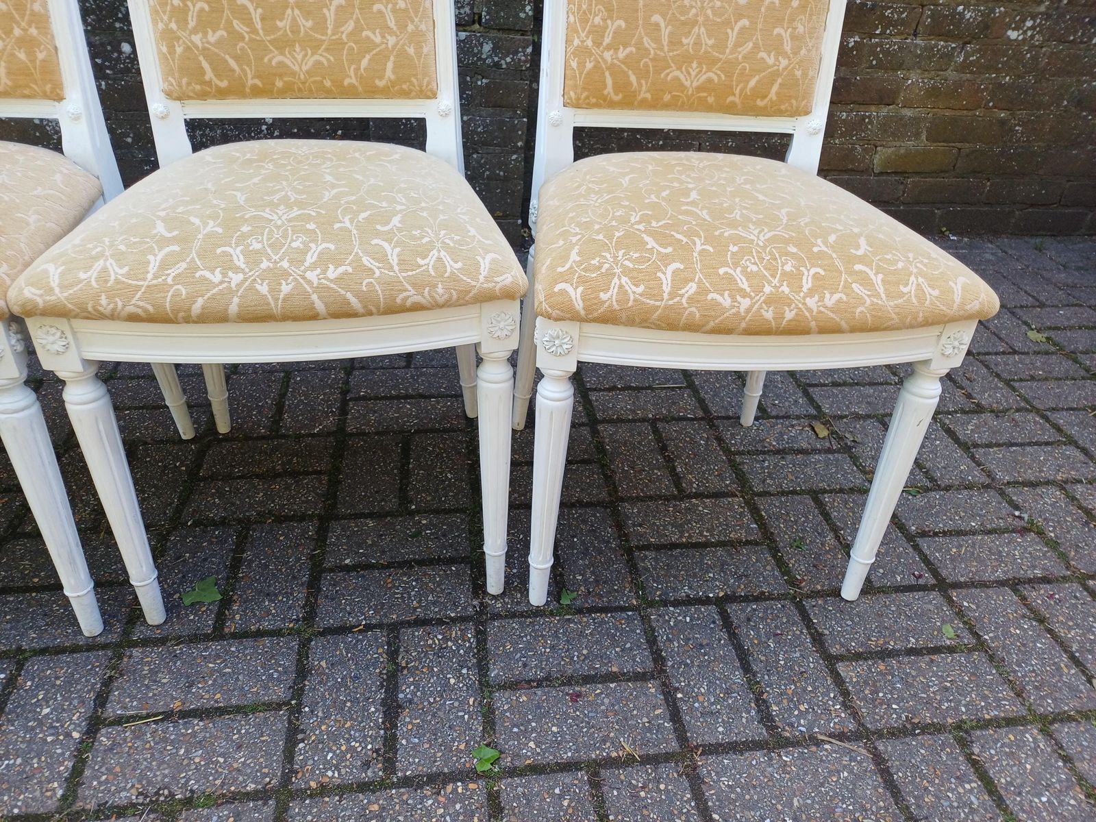 695.0 Vintage French Style Extending Dining Table And Four Upholstered Dining Chairs Painted White 1960s Beech Wood Suite Free Hand Delivery photo