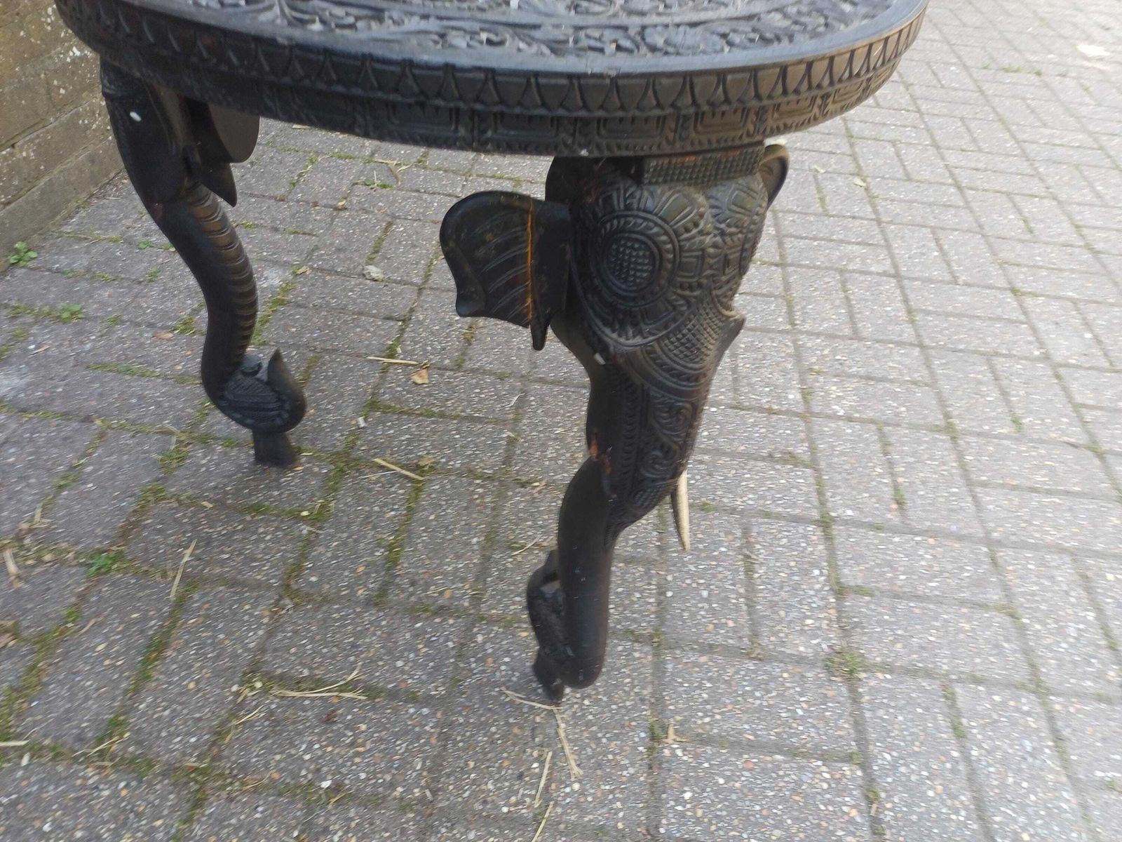Victorian Deeply Hand Carved Ornate Round Elephant Table Heavy Hardwood Indian Sumptuous Quality Age Worn Free Hand Delivery photo furniture