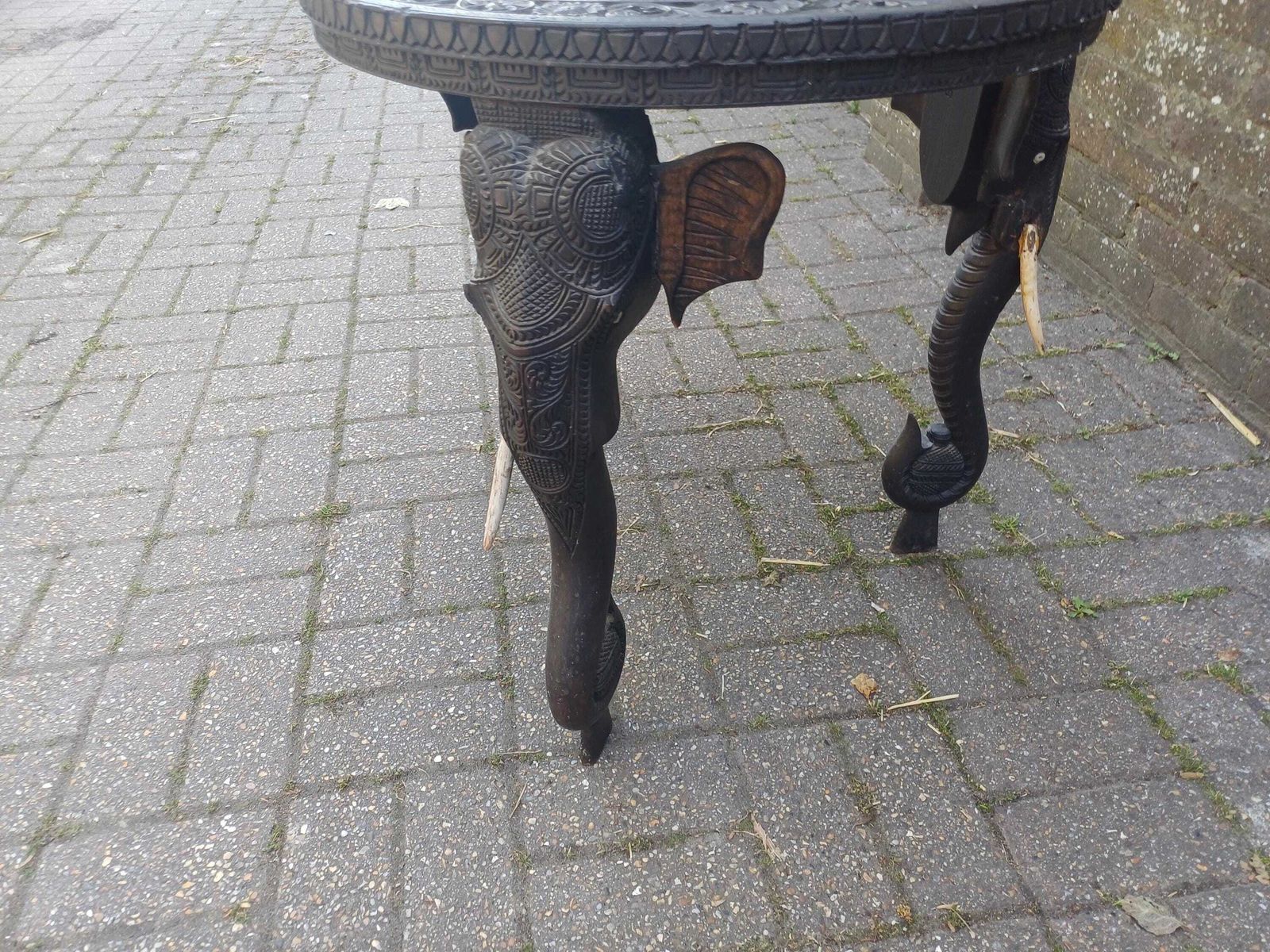 Victorian Deeply Hand Carved Ornate Round Elephant Table Heavy Hardwood Indian Sumptuous Quality Age Worn Free Hand Delivery photo 595.0