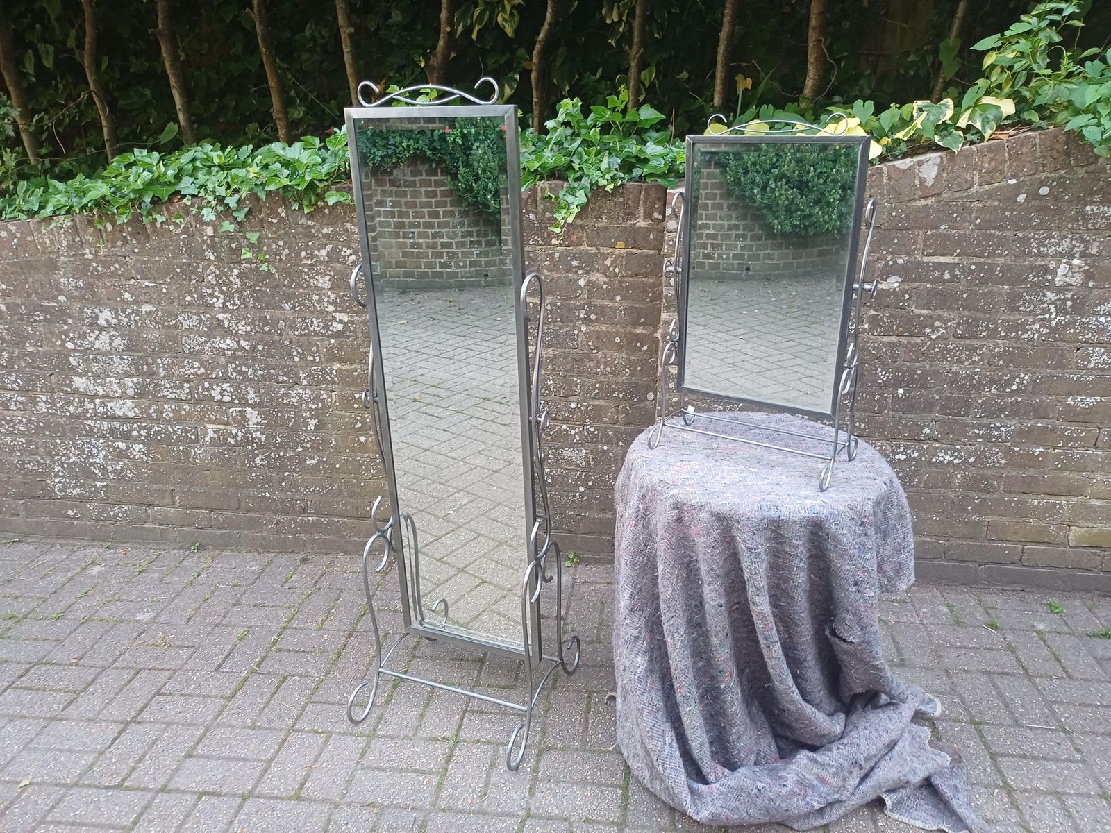 Rare Pair Art Nouveau Style Bespoke Cheval & Dressing Table Mirror Bevelled Glass 1989 Luxury Handmade Bedroom Suite Free Hand Delivery
