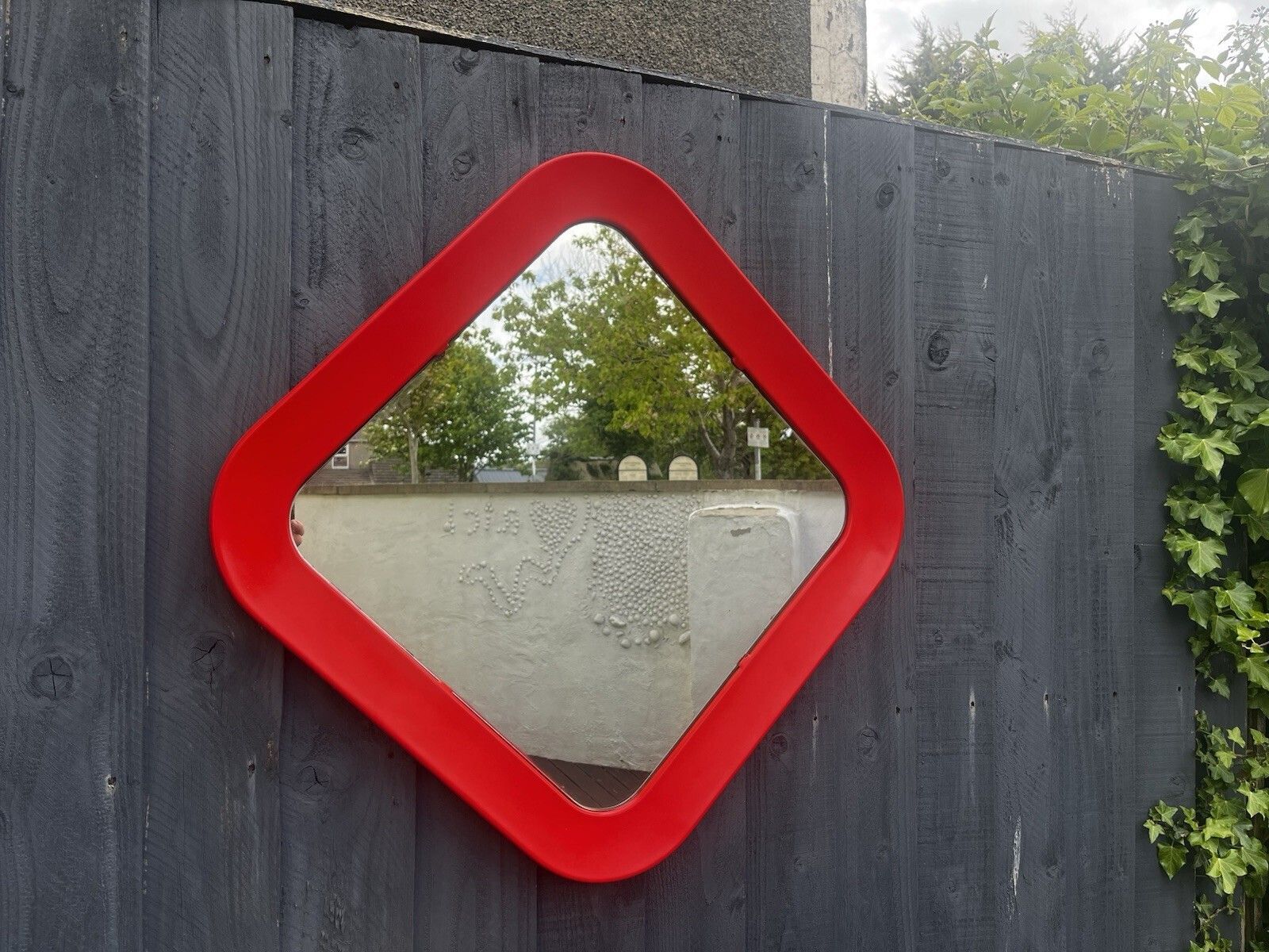 Mid Century 60's Space Age Red Pop Art Wall Mirror Habitat Conran Italian Style photo 295.0
