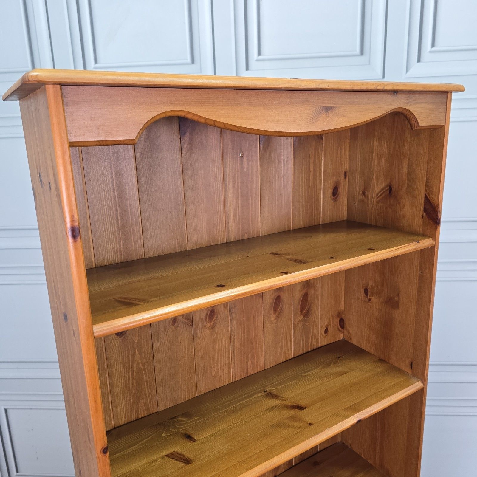 Vintage Pine Bookcase Tall Shelving Unit Country Style Shelves Retro Wooden photo vinterior