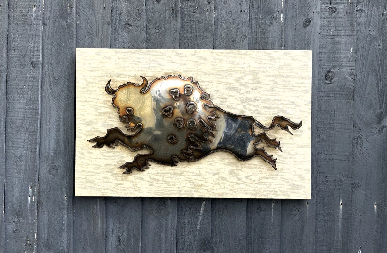 Mid Century Modern 60's Stylised Bull Brutalist Metal Wall Panel Art Picture Mcm photo furniture