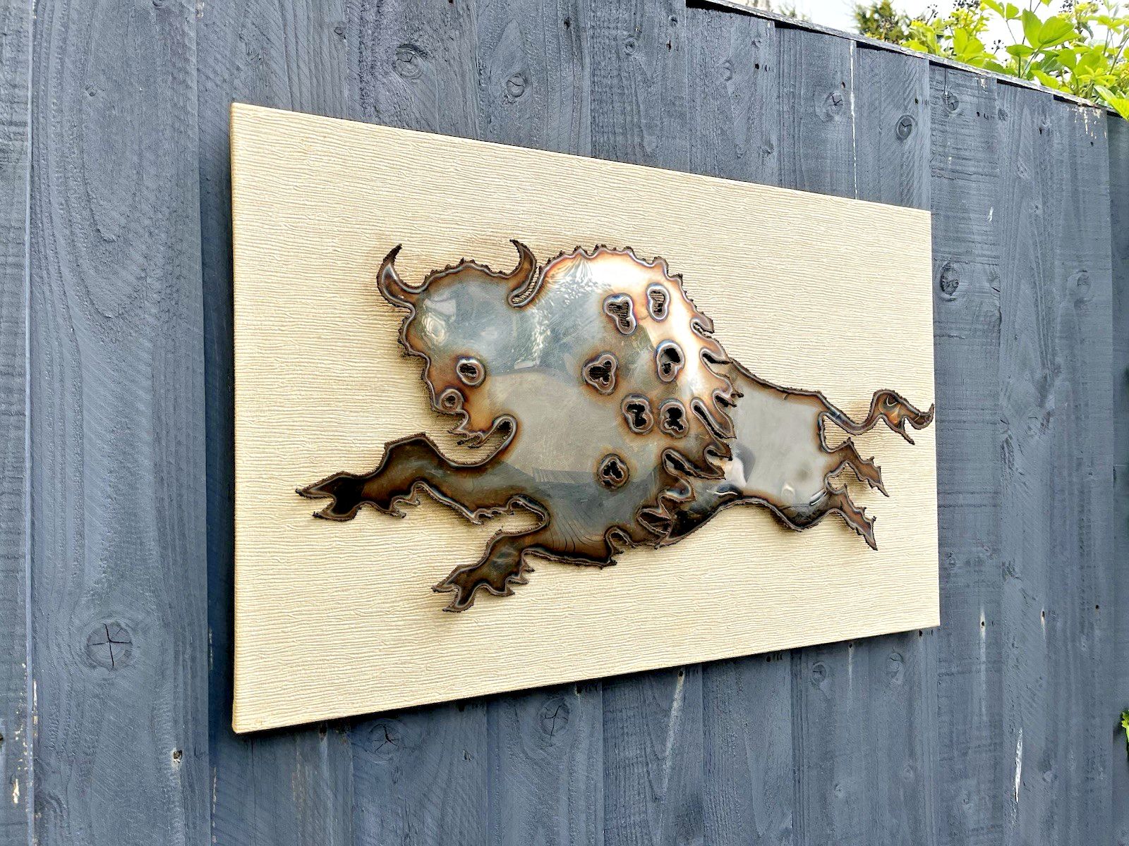 Mid Century Modern 60's Stylised Bull Brutalist Metal Wall Panel Art Picture Mcm photo Art
