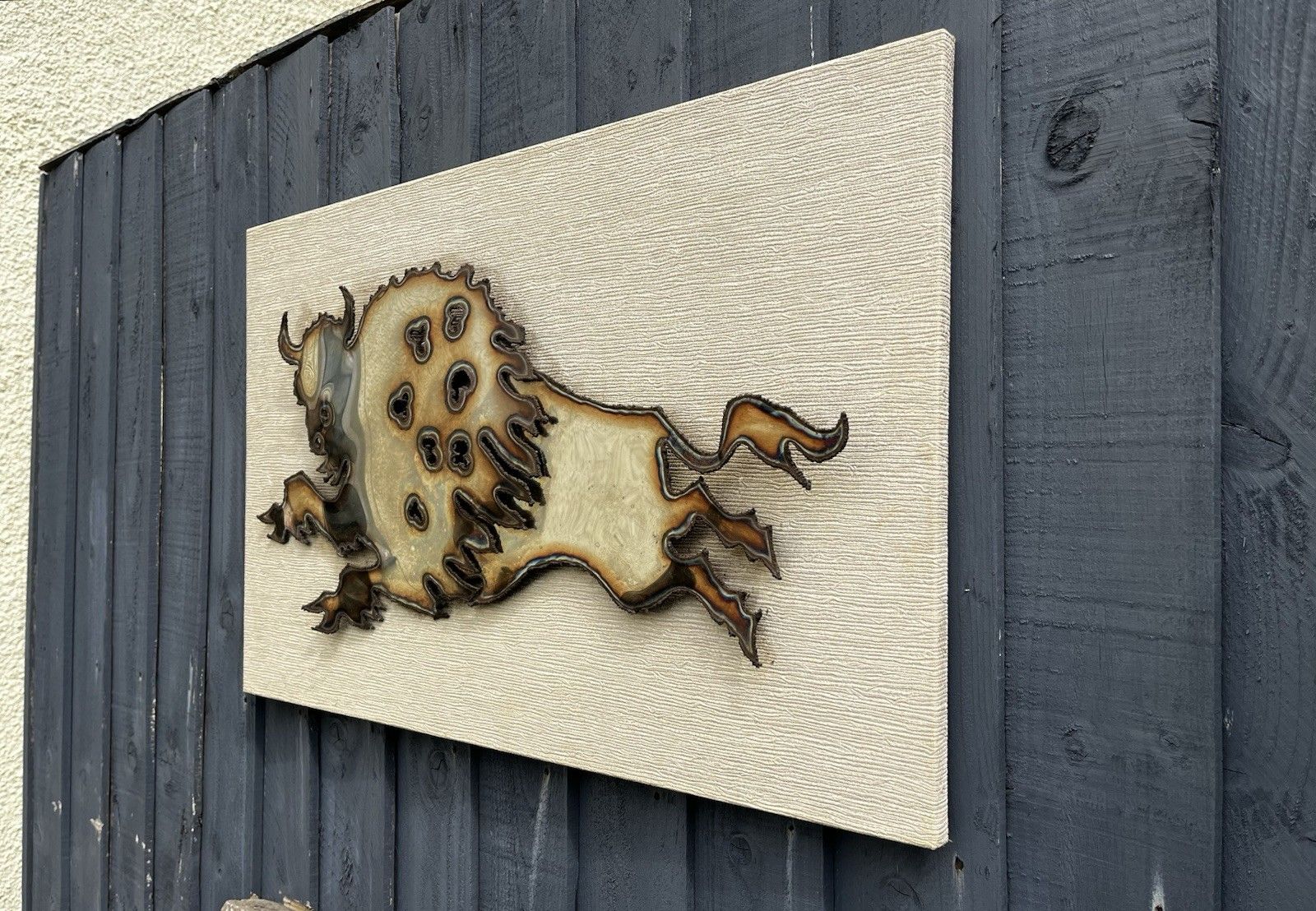 Mid Century Modern 60's Stylised Bull Brutalist Metal Wall Panel Art Picture Mcm photo 225.0