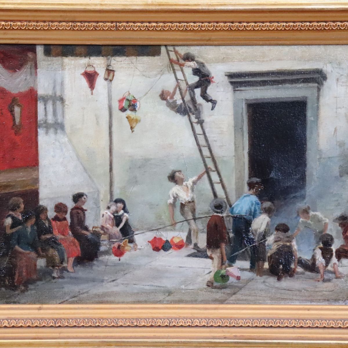 Art Children Playing, Oil Painting On Canvas, 19th Century, Framed photo