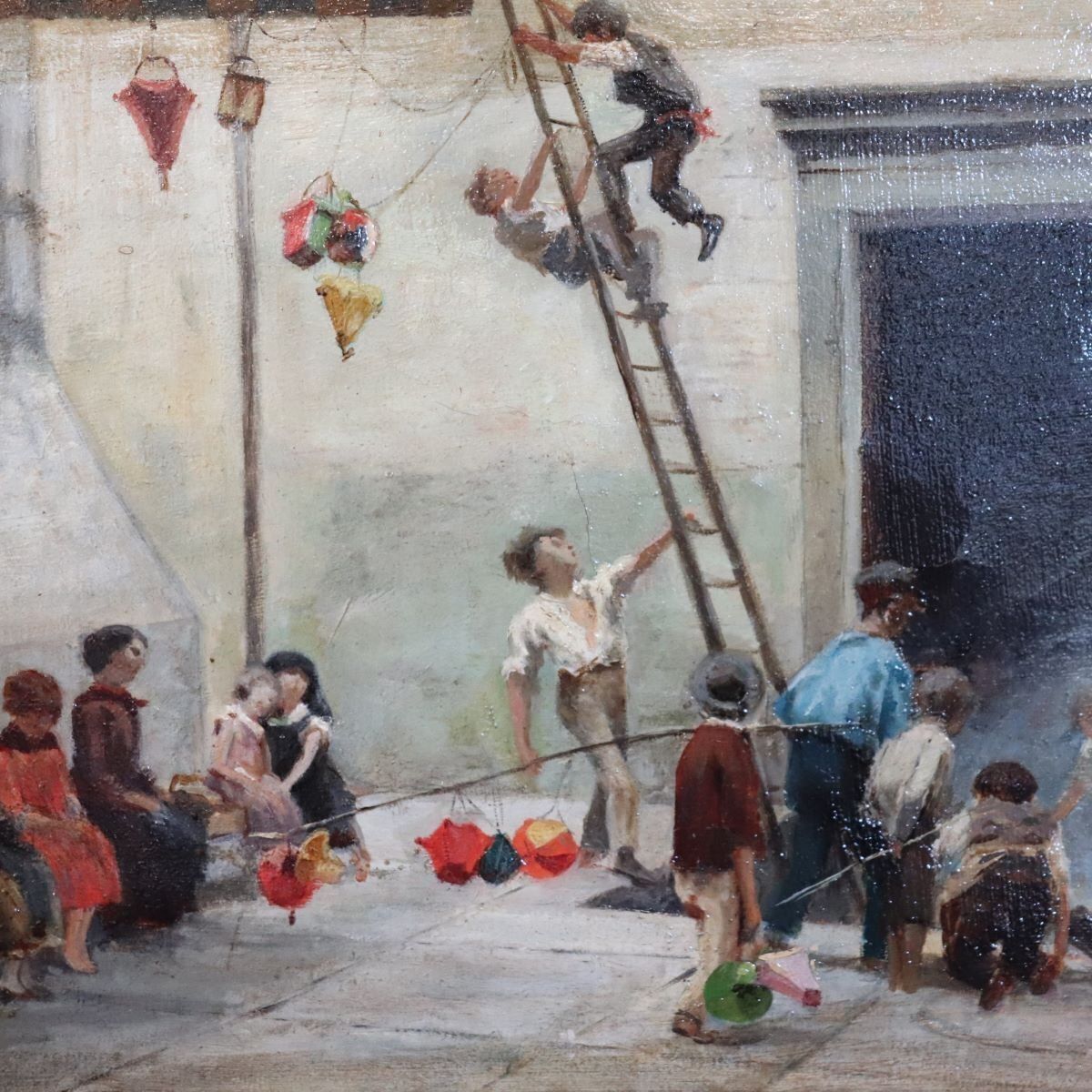 photo vintage Children Playing, Oil Painting On Canvas, 19th Century, Framed