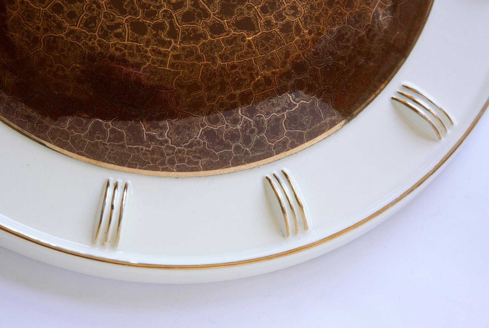Mauthe Art Deco Keramische Wandklok Modernisme Bauhaus Mid Century MCM jaren 1940 jaren 1950 Keuken Goud photo 269.0