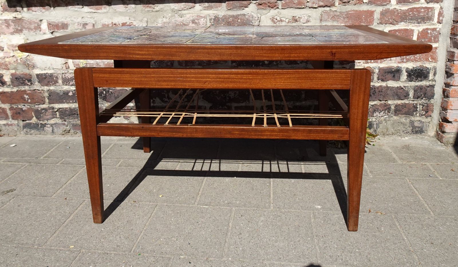 Teak Coffee Table With Ceramic Tiles From Vallauris Lascaux, 1950s photo for sale