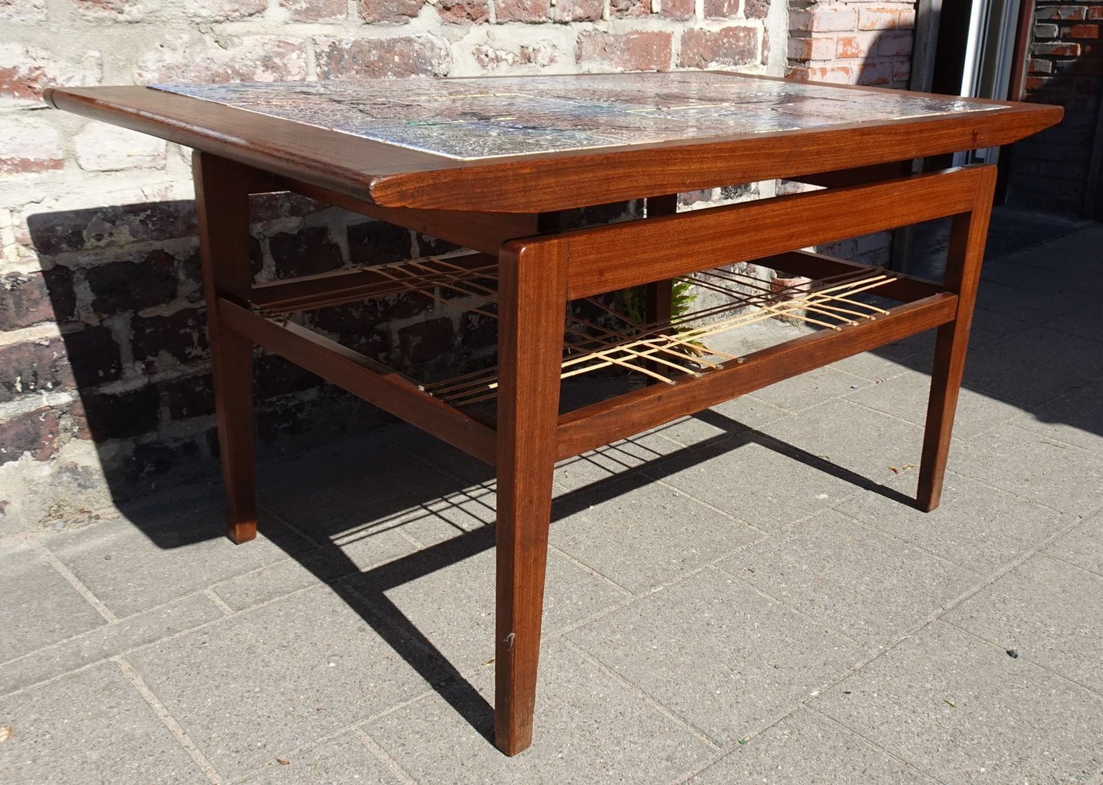 Teak Coffee Table With Ceramic Tiles From Vallauris Lascaux, 1950s photo Furniture