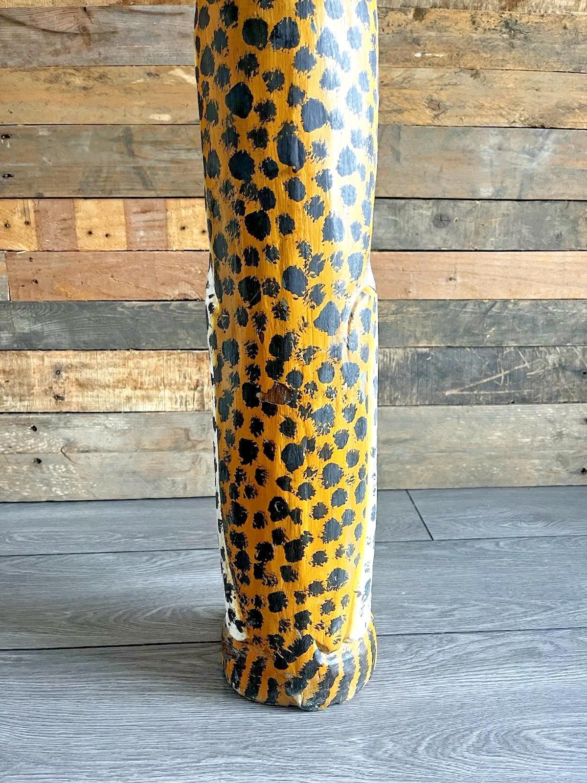 photo for sale 37" Vintage Balinese Hand Carved Wooden Folk Art Leopard Entrance Guard Figure