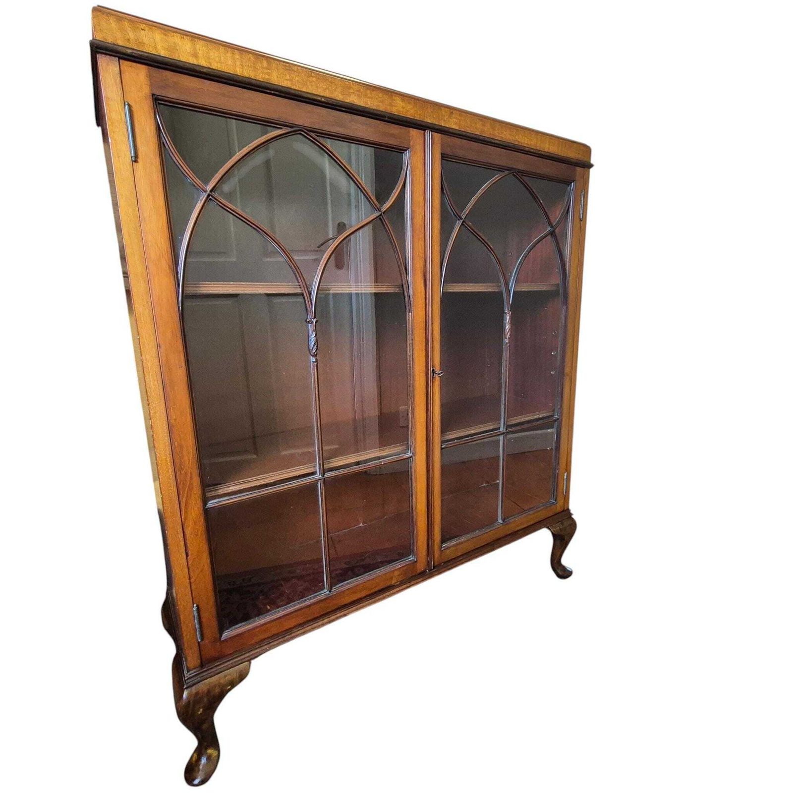 Furniture Antique Mahogany Display Cabinet | Astragal Glazed Bookcase Cupboard | Gothic Glass China Cabinet | Vintage Display Storage photo