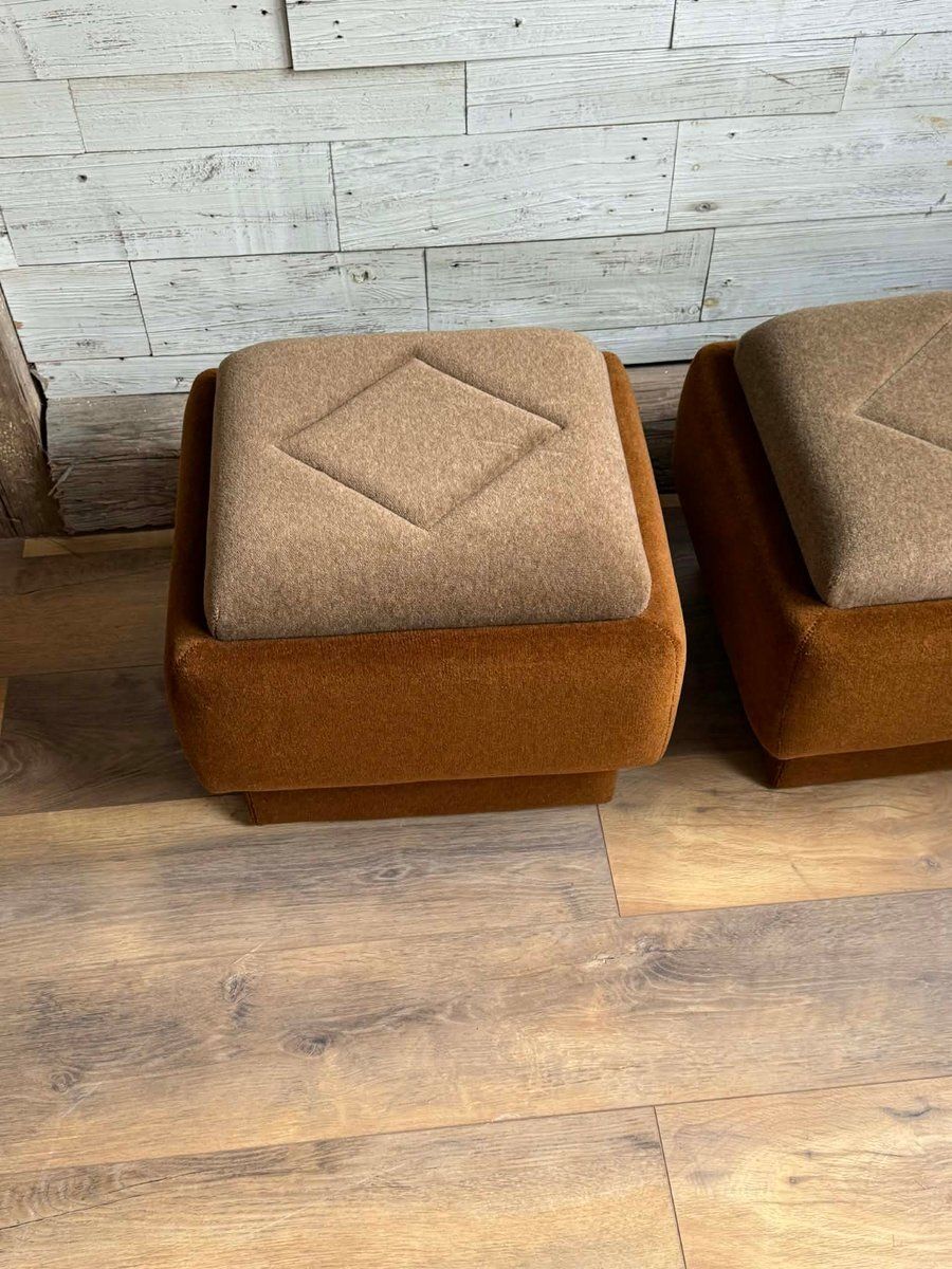 Mid-Century Modern poefs in bruin en beige, ca. jaren 1950, set van 2 photo 1820.0