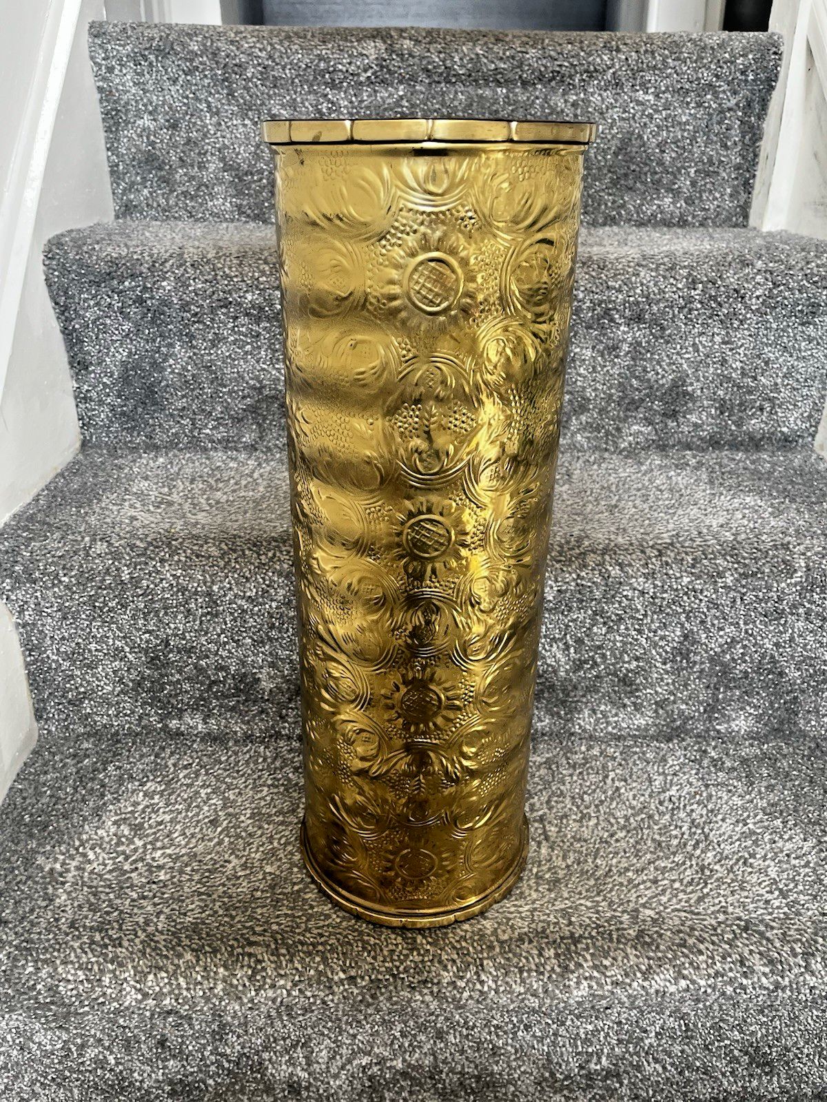 Vintage Sunflower Brass Umbrella Stick Stand Antique Aesthetic Movement Style photo for sale
