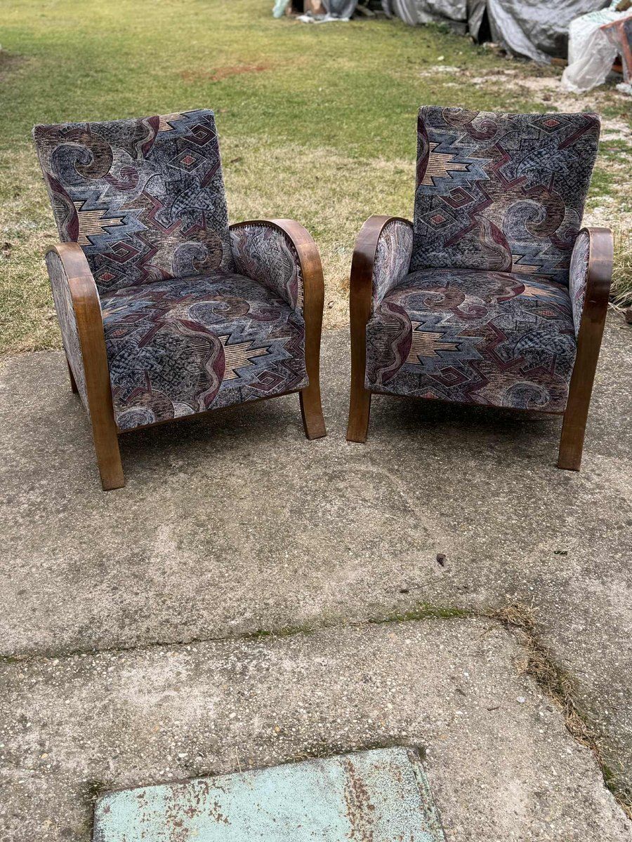 Art Deco loungestoelen met gebogen houten armleuningen, jaren 1930, set van 2 photo 1938.0