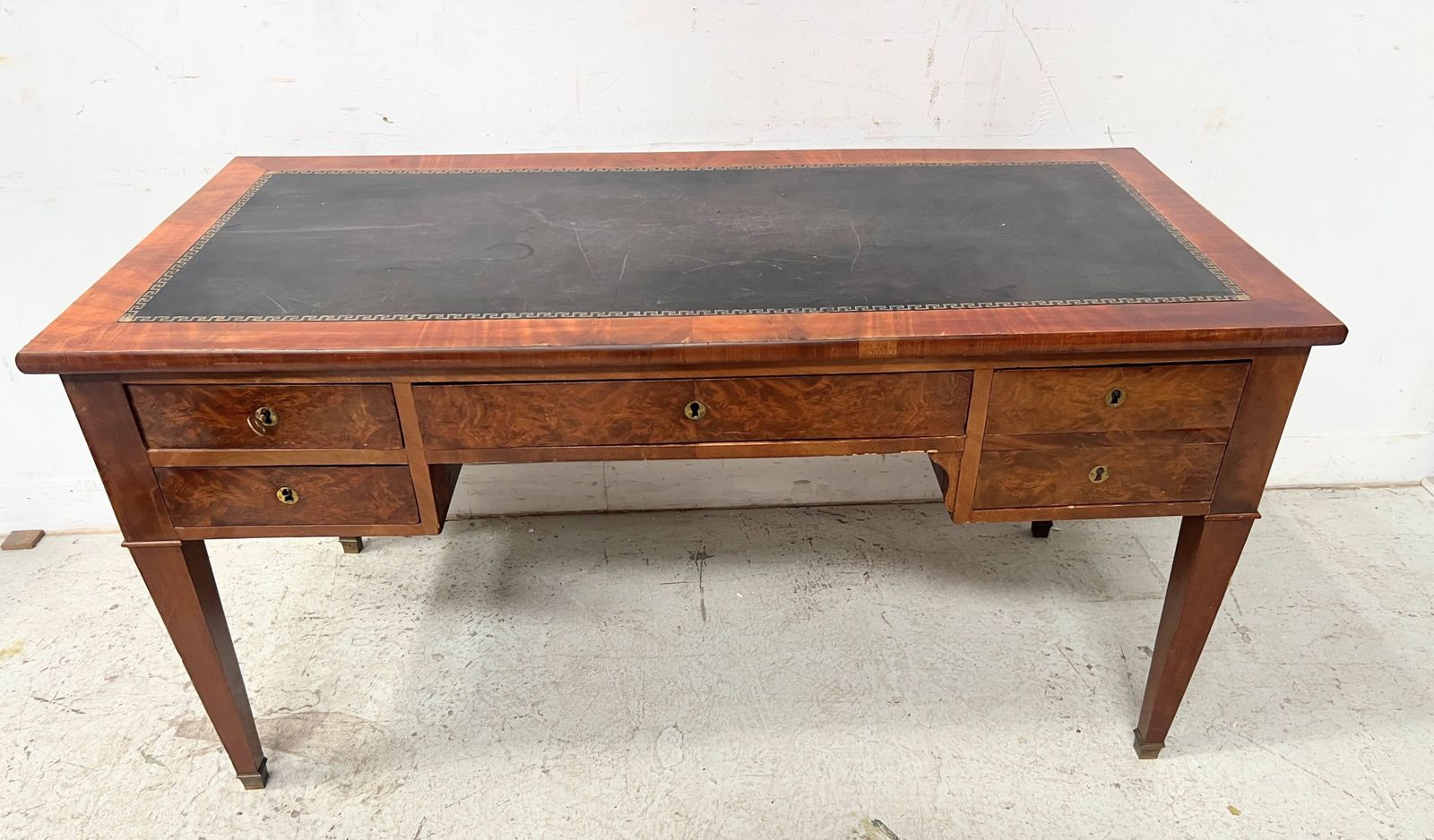 Louis XVI Style Flat Desk In Walnut And Veneer, 19th Century. photo furniture