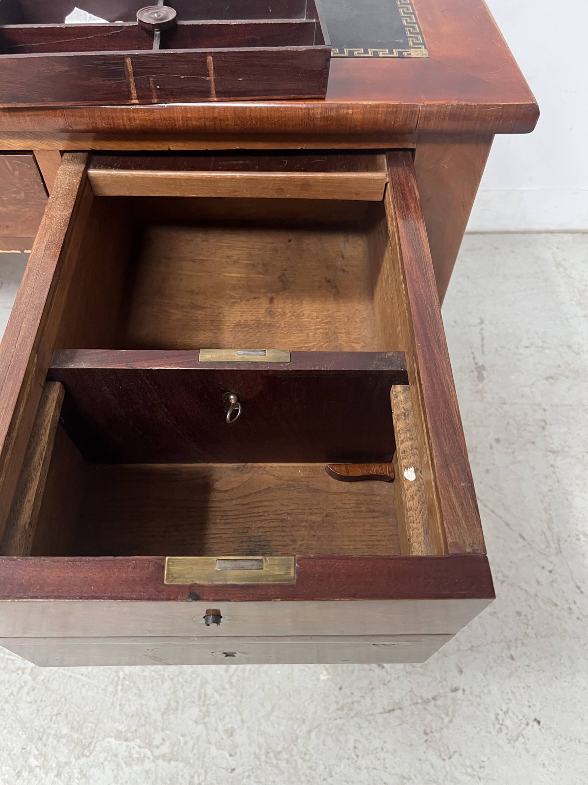 photo buy Louis XVI Style Flat Desk In Walnut And Veneer, 19th Century.