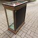 photo vintage Italian Burr Walnut Finish Vitrine Display Cabinet Curio Glass Shelves Mirrored Collectors Cupboard With Upper Case