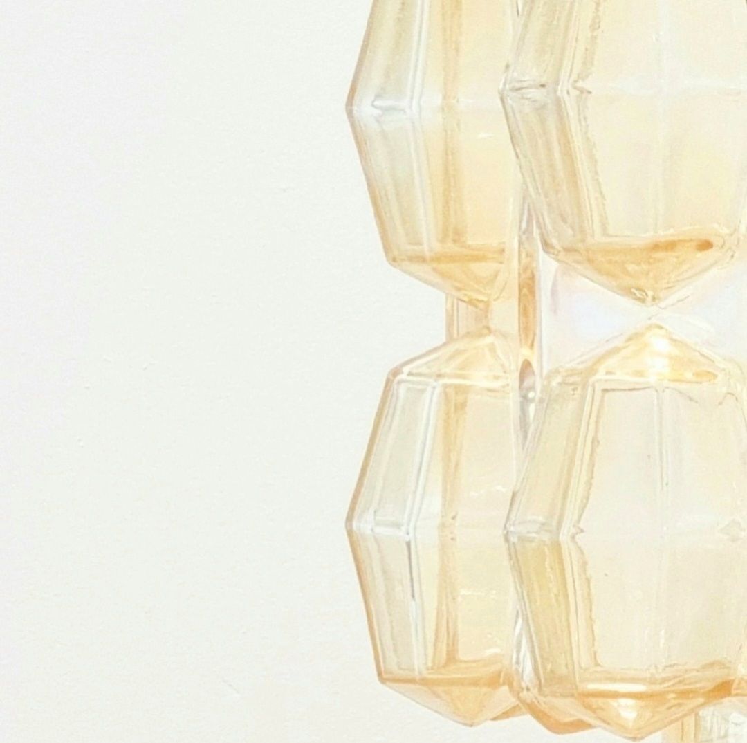 Mid Century Amber Diamond Glass & Brass Pendant Light By Helena Tynell For Limburg, Germany, 1960s photo for sale