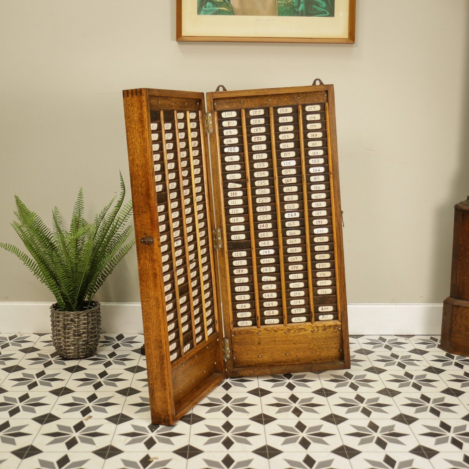 Oak Clock Card Holder Rack Folding Design Early Twentieth Century photo 365.0