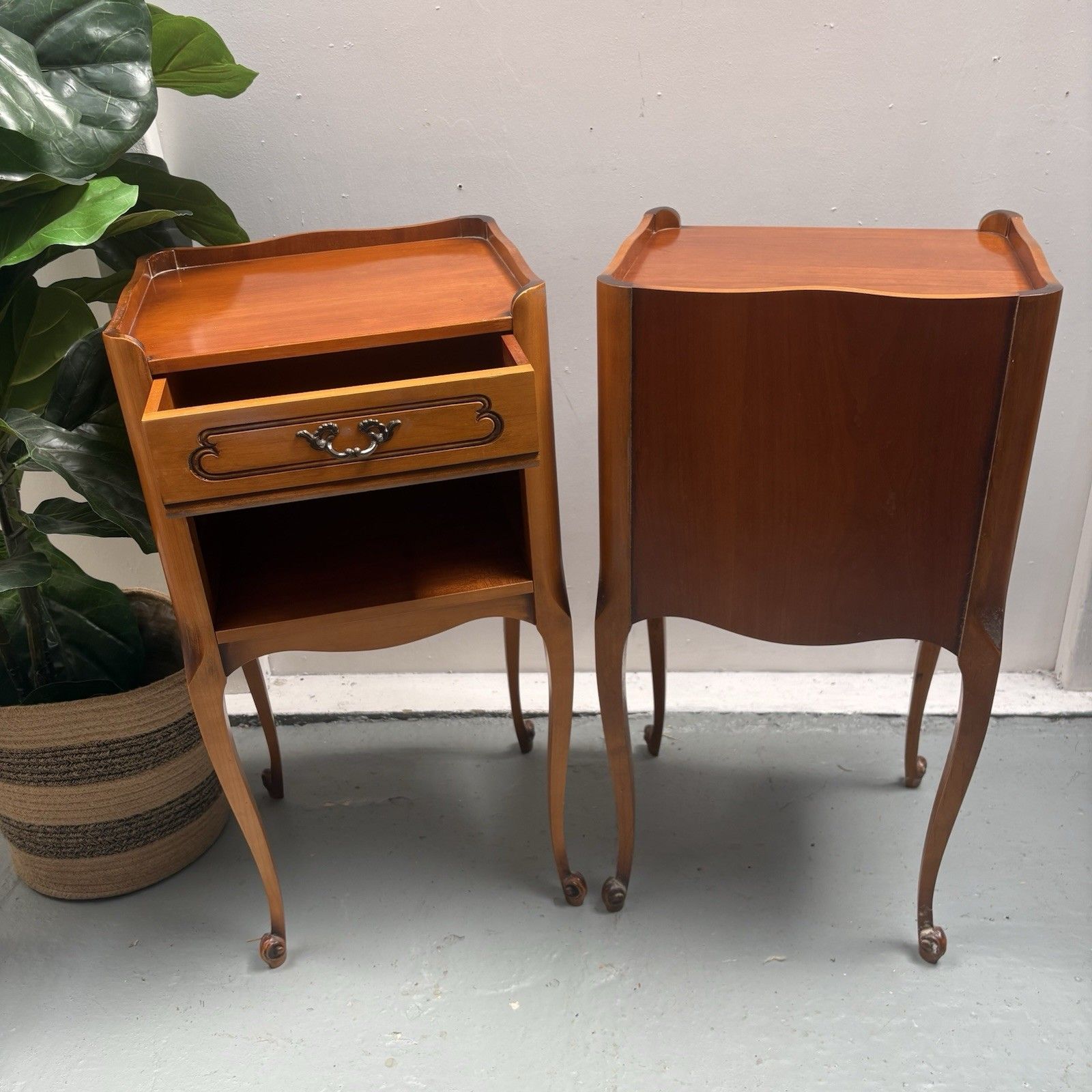 Furniture Pair 1950s French Cherrywood Louis XV Style Bedside Nightstands Chevets photo
