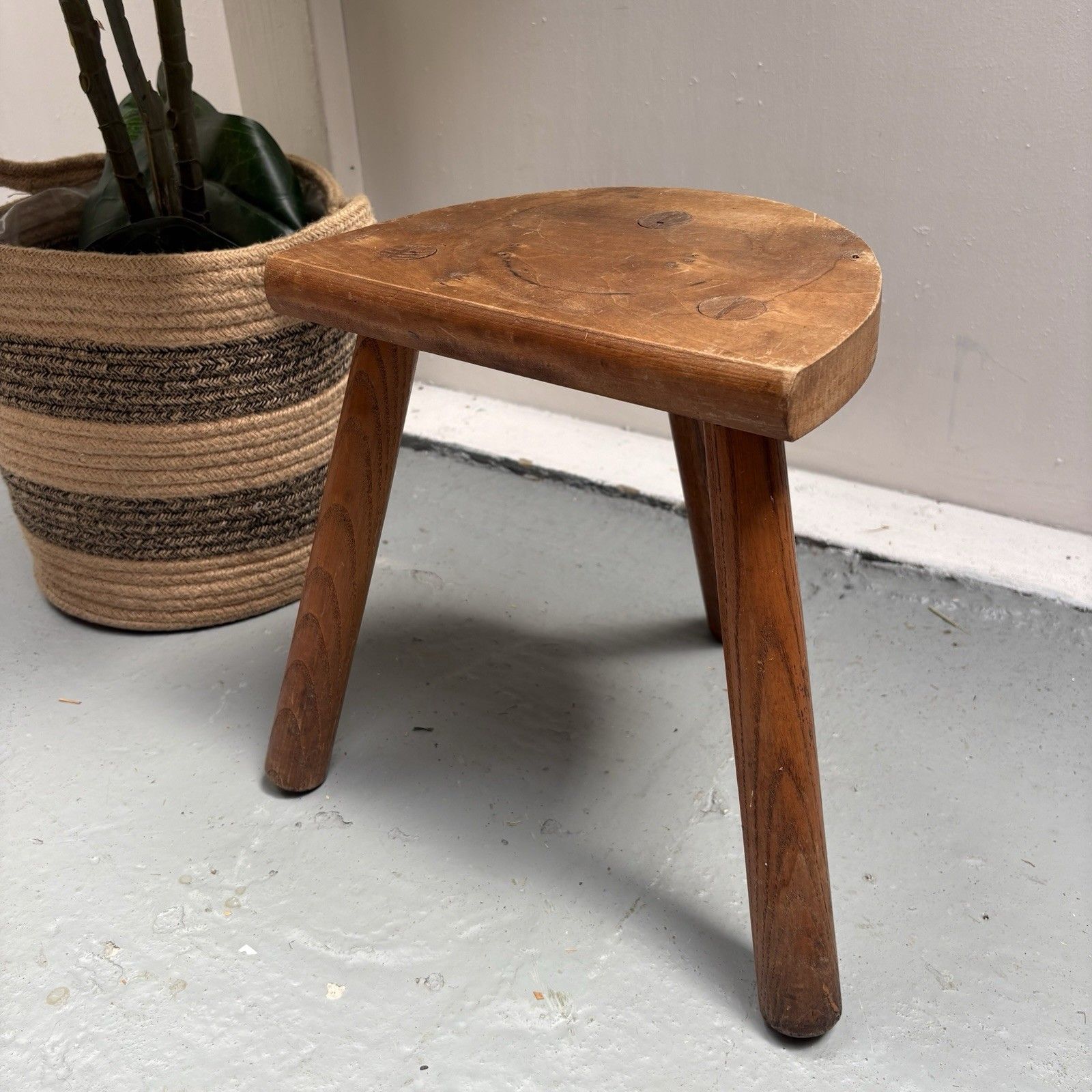 Vintage French Demi Lune Tripod Leg Milking Stool Plant Stand photo vinterior