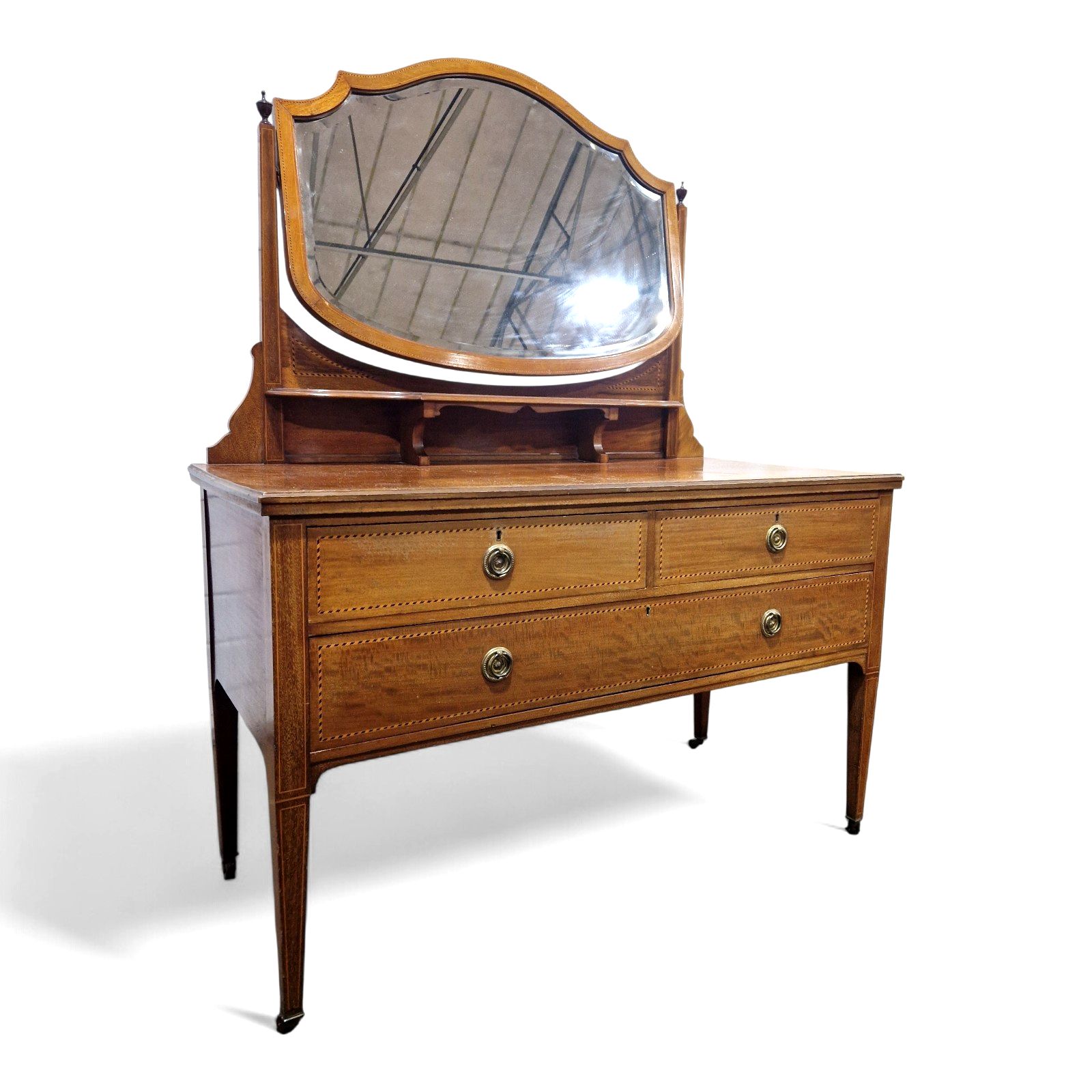 Antique Victorian Mahogany Vanity Dressing Table Shield Mirror Chest Of Drawers photo Furniture