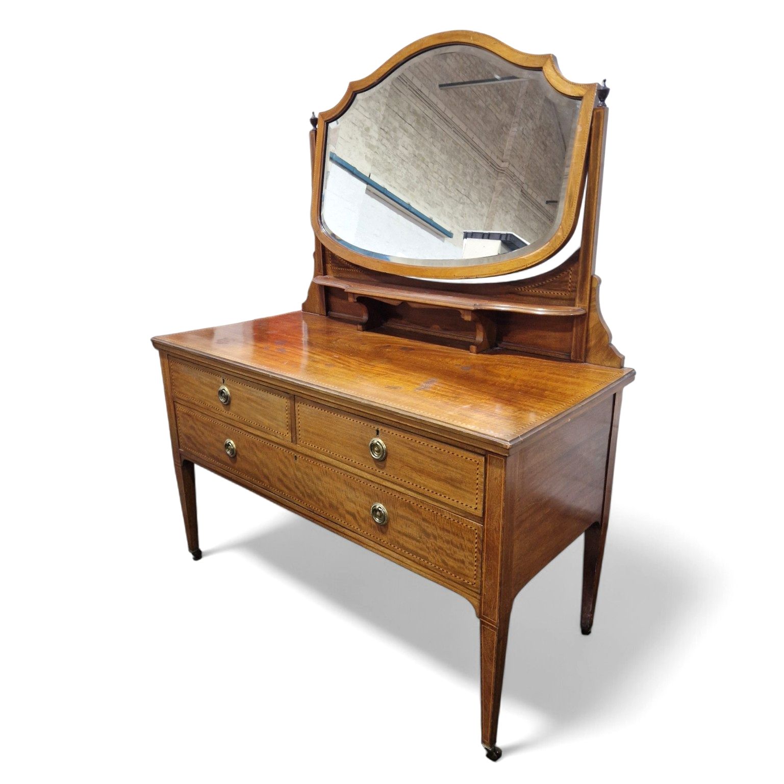 Antique Victorian Mahogany Vanity Dressing Table Shield Mirror Chest Of Drawers photo 175.0