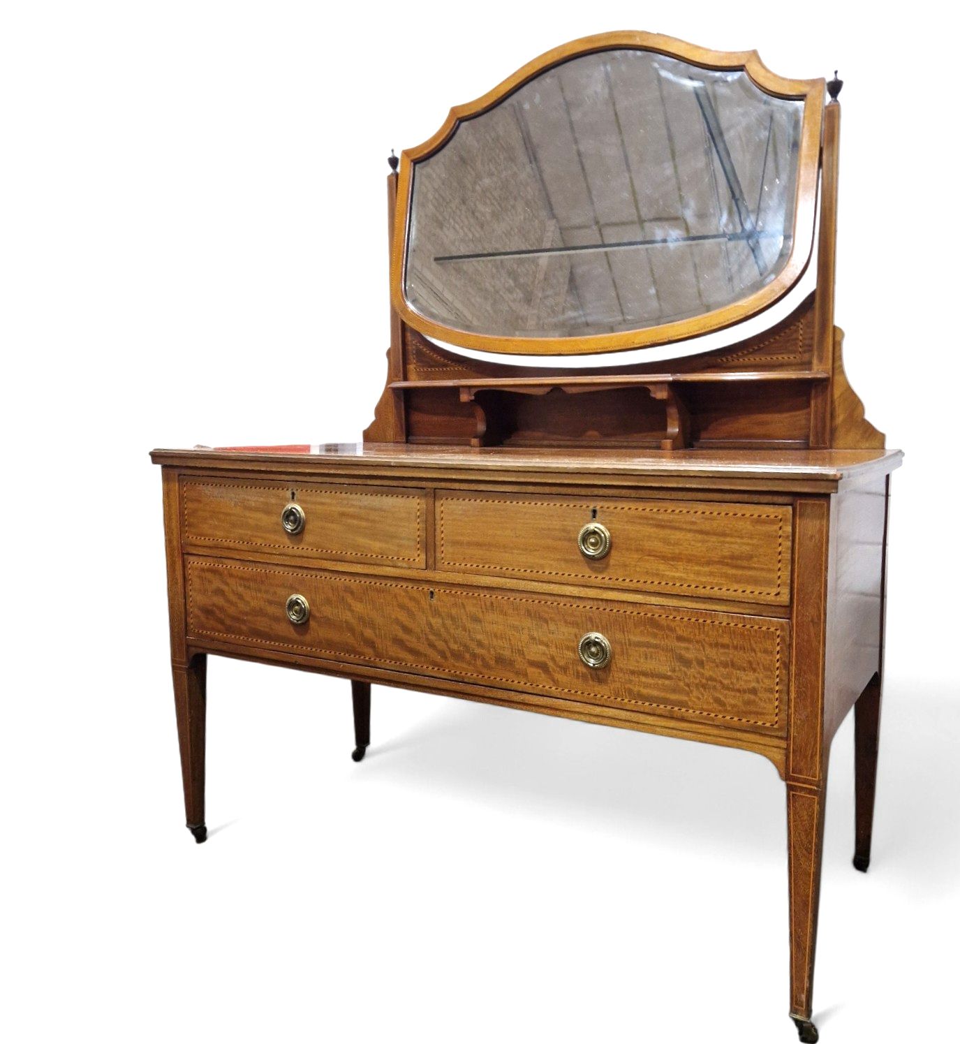 Antique Victorian Mahogany Vanity Dressing Table Shield Mirror Chest Of Drawers photo vinterior
