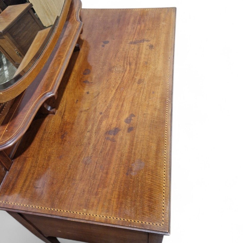 175.0 Antique Victorian Mahogany Vanity Dressing Table Shield Mirror Chest Of Drawers photo