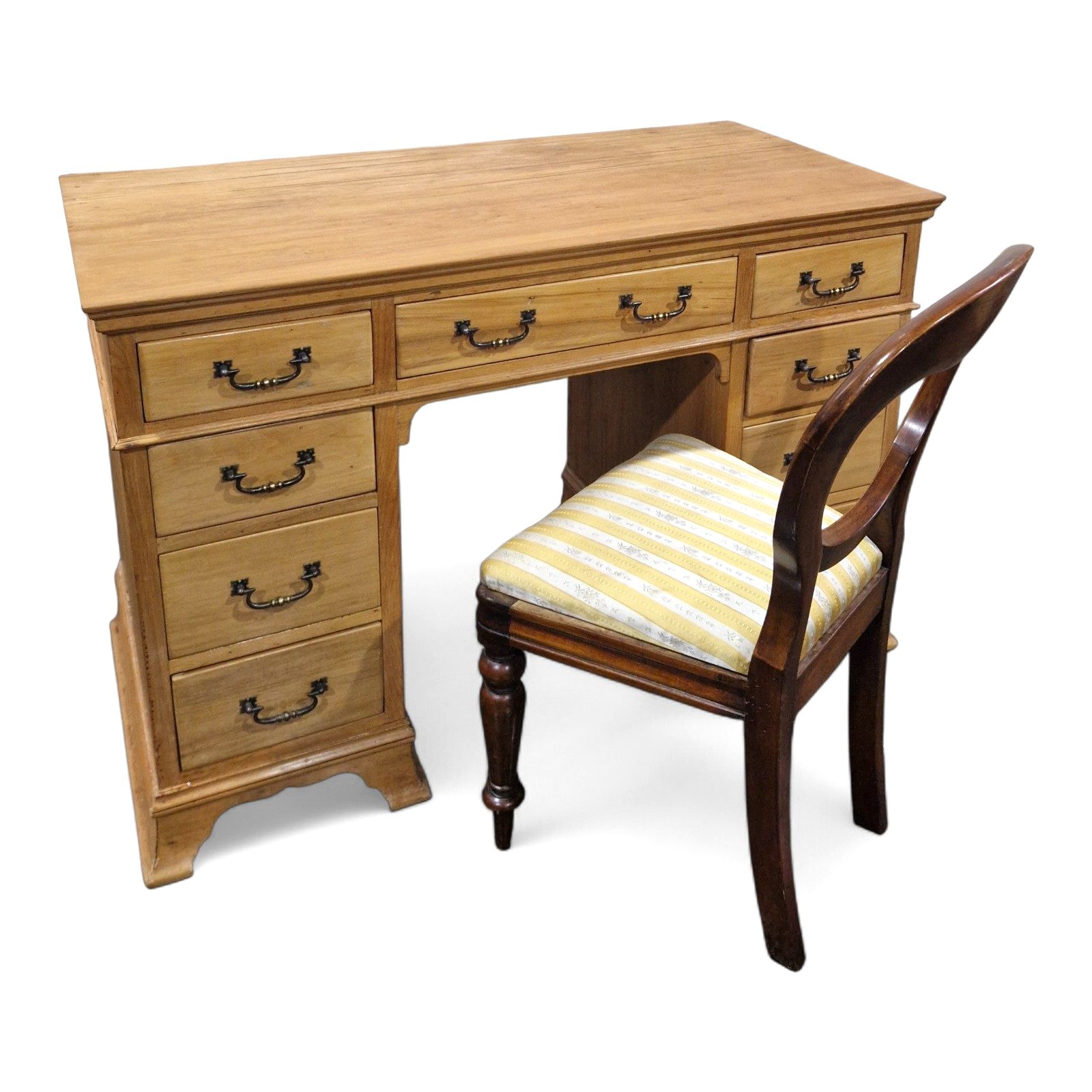 Victorian Satinwood Pedestal Desk Antique 9 Drawer Kneehole Writing Table photo furniture