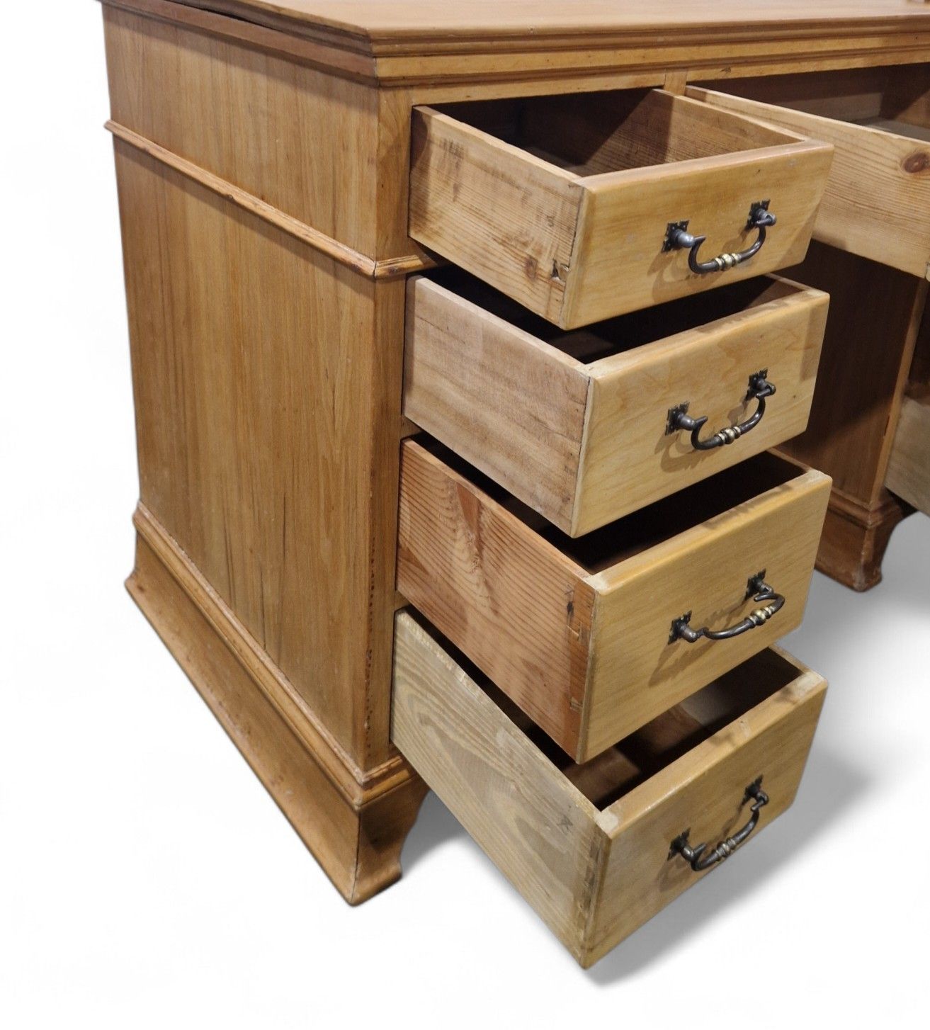 Victorian Satinwood Pedestal Desk Antique 9 Drawer Kneehole Writing Table photo vinterior