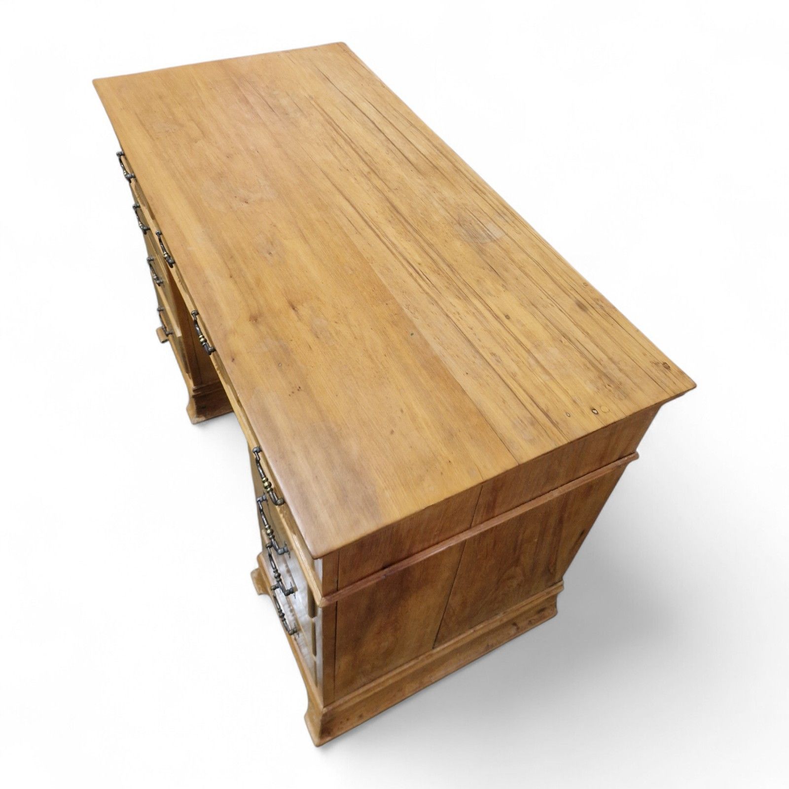 495.0 Victorian Satinwood Pedestal Desk Antique 9 Drawer Kneehole Writing Table photo