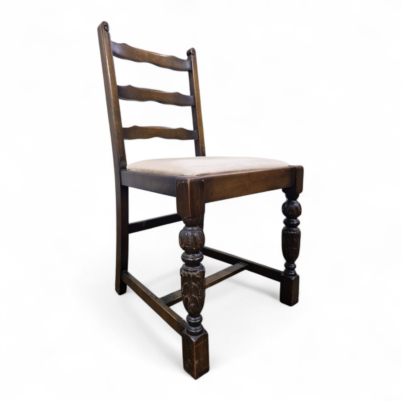 Set 4 Oak Farmhouse Dining Chairs Ladder Back Rustic Country Kitchen Chairs photo Furniture