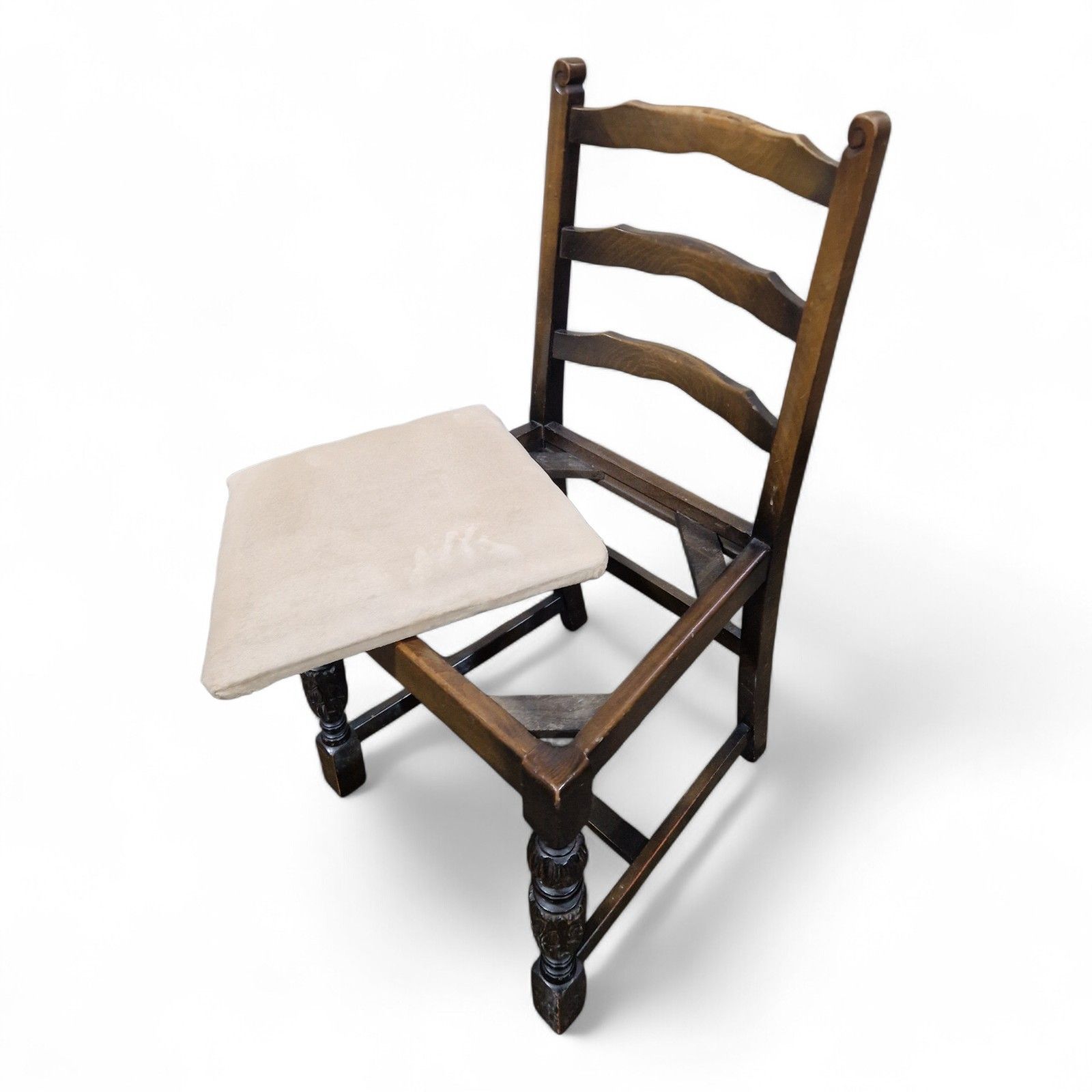 Set 4 Oak Farmhouse Dining Chairs Ladder Back Rustic Country Kitchen Chairs photo vintage