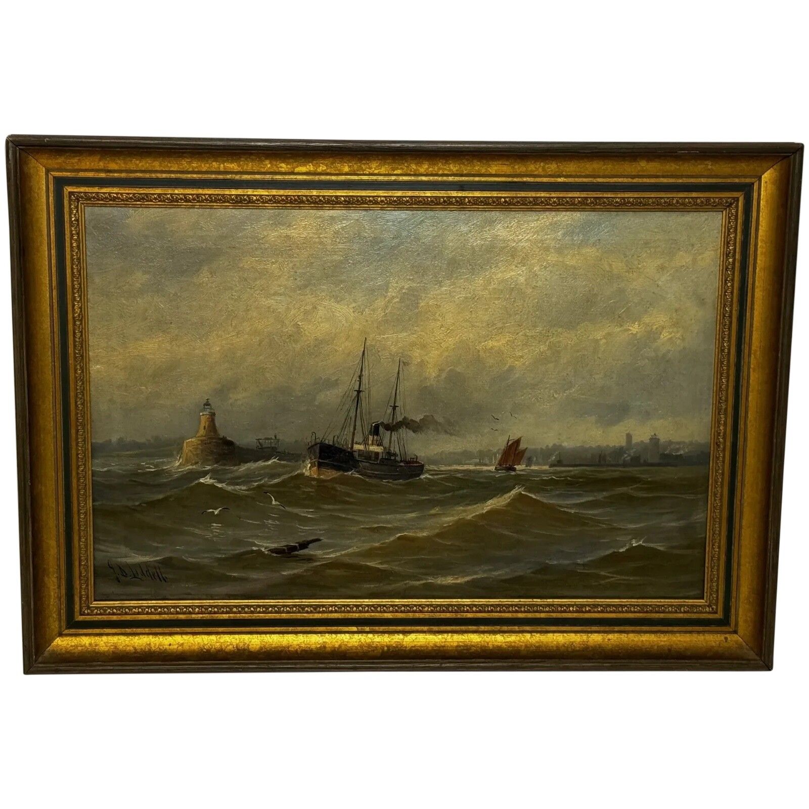 19th Century Marine Oil Painting Leaving The Tyne Signed By  John Davison Liddell C1890