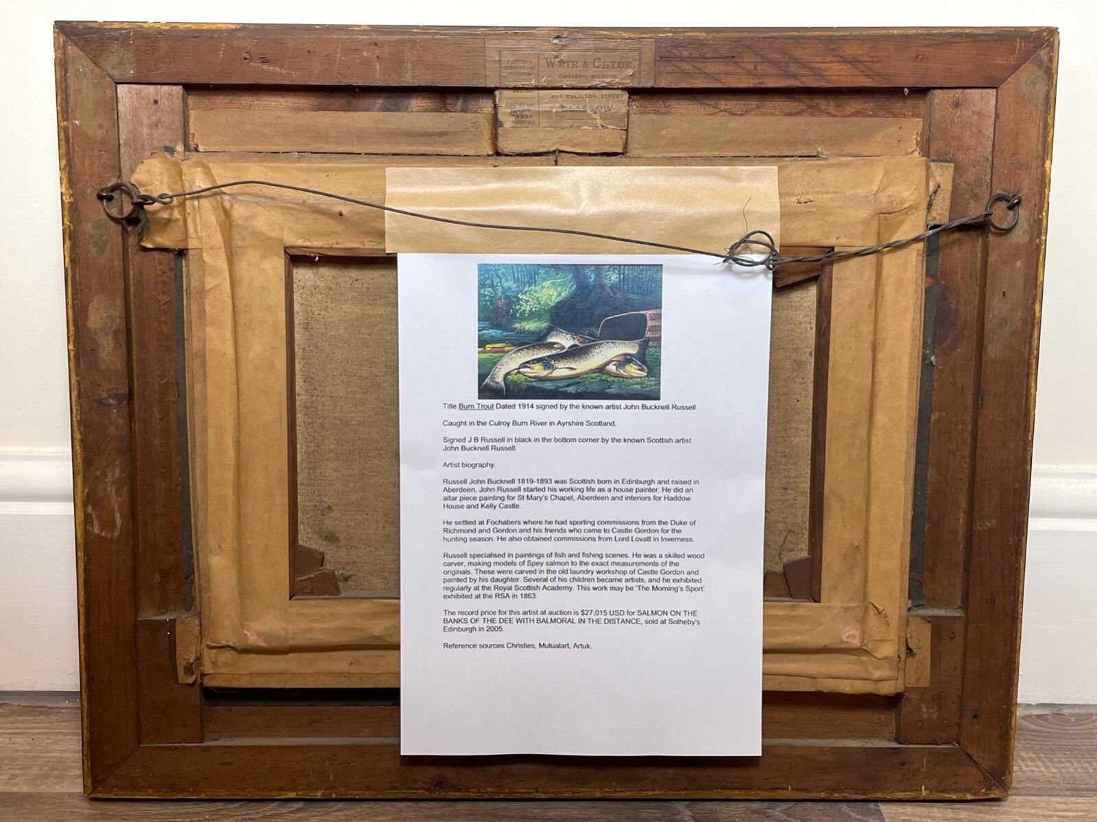 photo vintage Early 20th Century Scottish Angling Masterpiece Sporting Oil “Burn Trout” Signed By James B. Russell