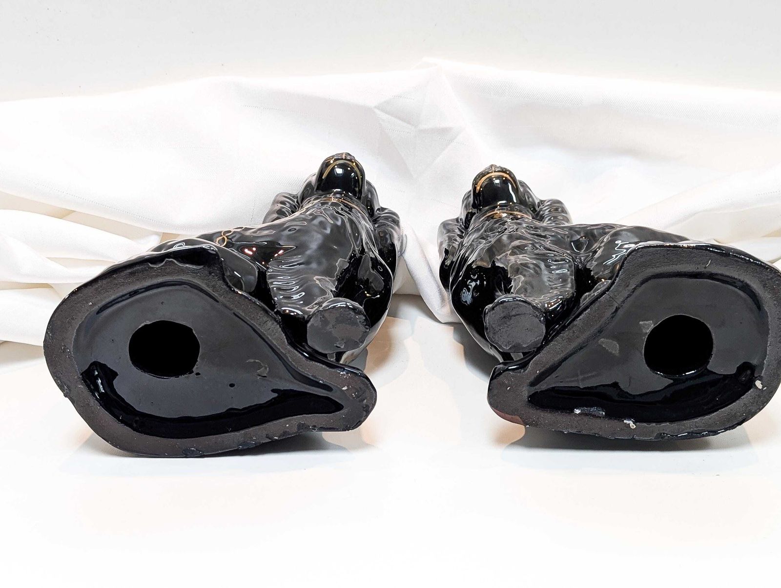 Staffordshire Pottery Mantle Black Jackfield Spaniel Dogs Pair photo vinterior