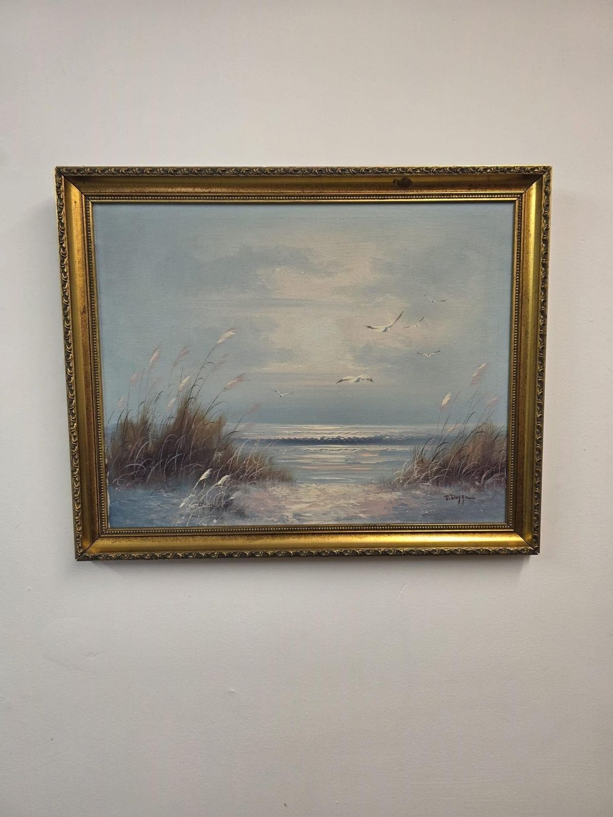 Vintage Framed Oil Painting / Coastal Seascape / C1970 photo furniture