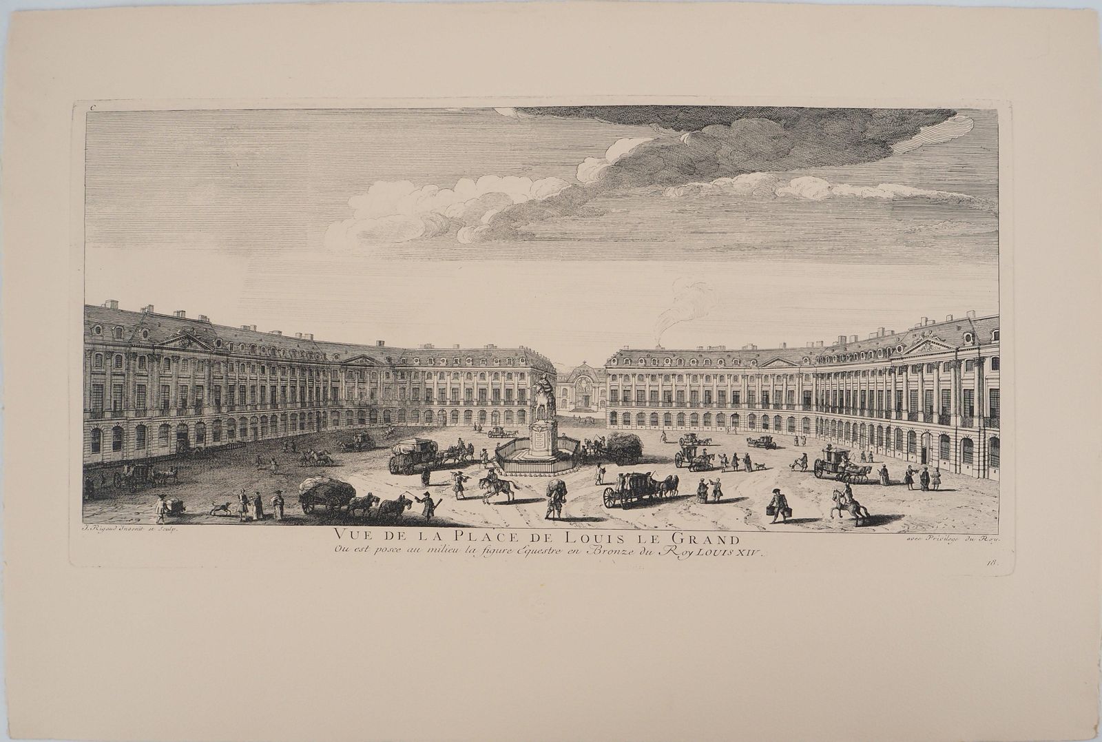 Paris : Place Louis Le Grand, Now Place Vandôme   Original Etching, Signed