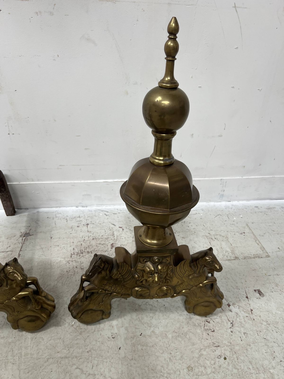 photo for sale Important Pair Of 20th Century Brass Log Andirons