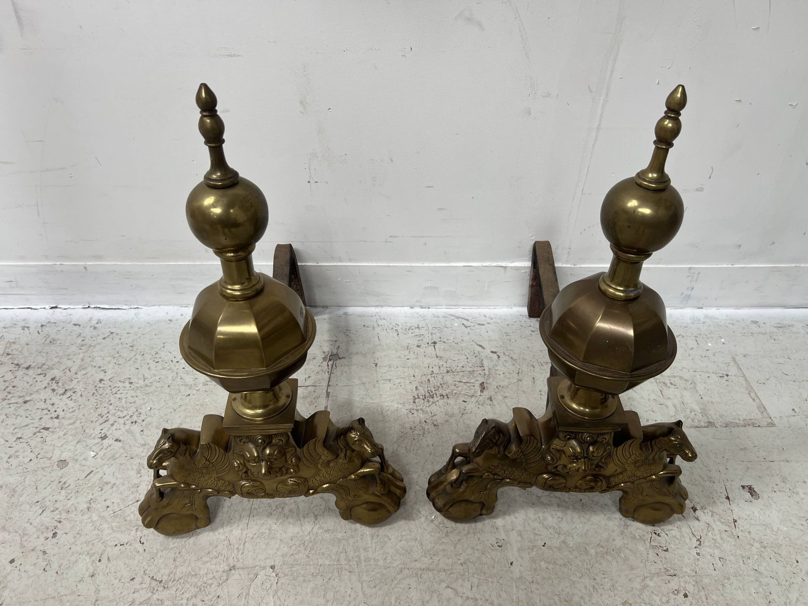 Home Fixtures Important Pair Of 20th Century Brass Log Andirons photo