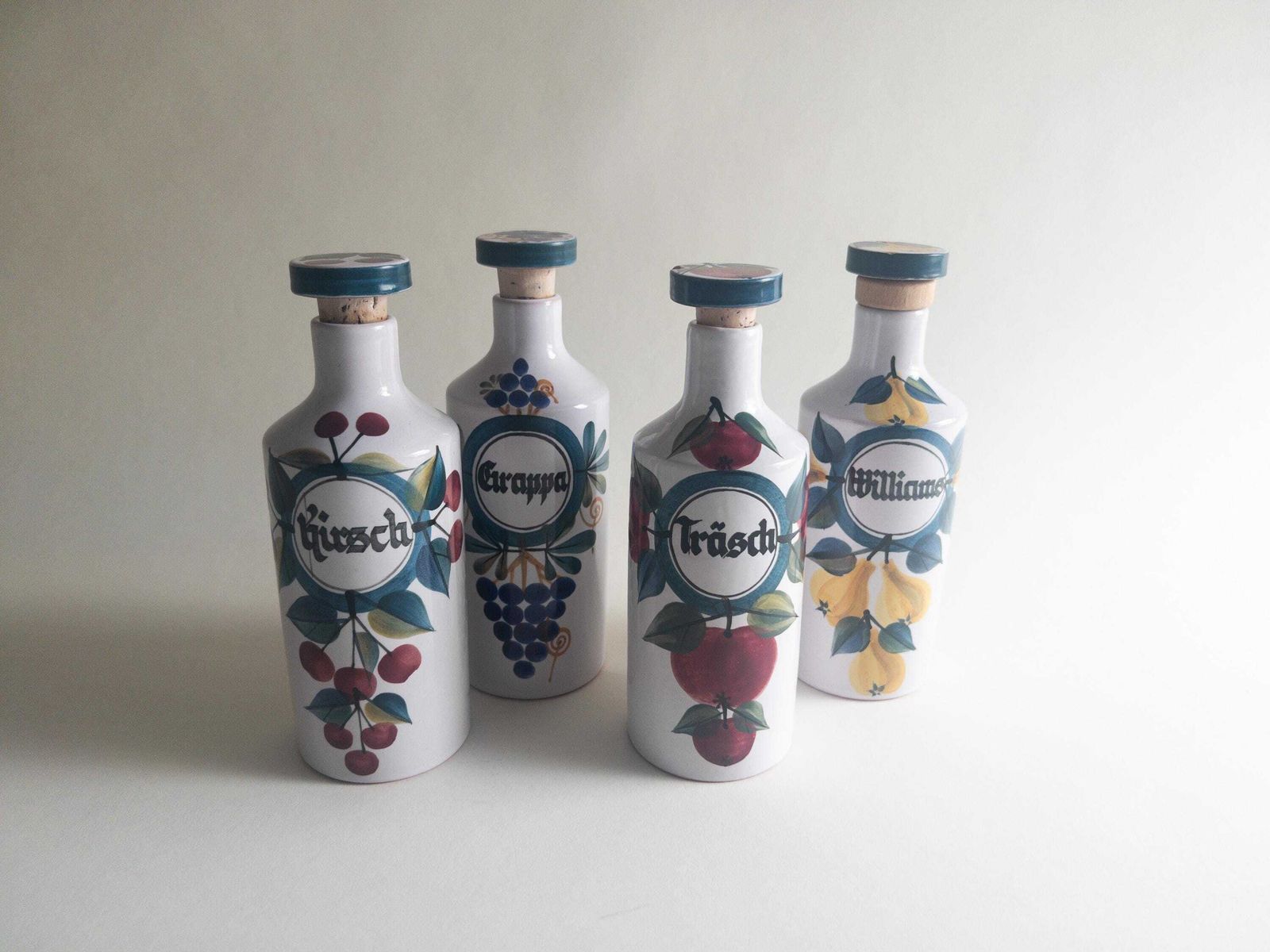 Set Of 4 Liquor Ceramic Bottles By Luzerner Keramik   Spirits Flask With A Cork Stopper   Made In Switzerland photo furniture