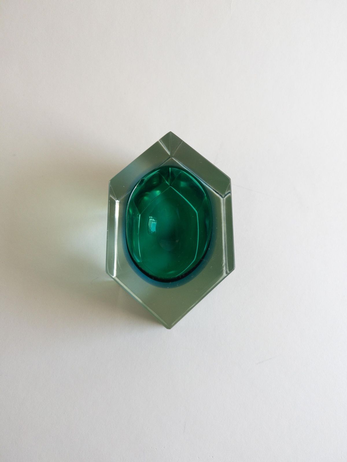 Murano Sommerso Hexagon Bowl   Italian Blue And Green Faceted Block Art Glass photo 220.0