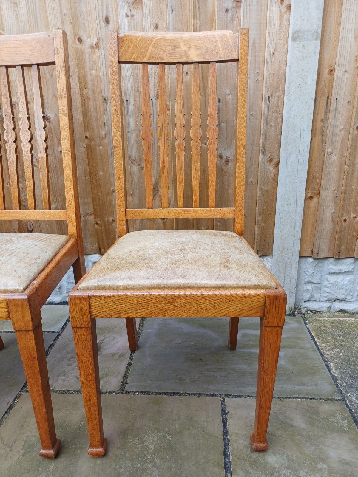 798.0 Shapland And Petter Oak Dining Chairs X 6 Arts And Crafts Period Stamped photo